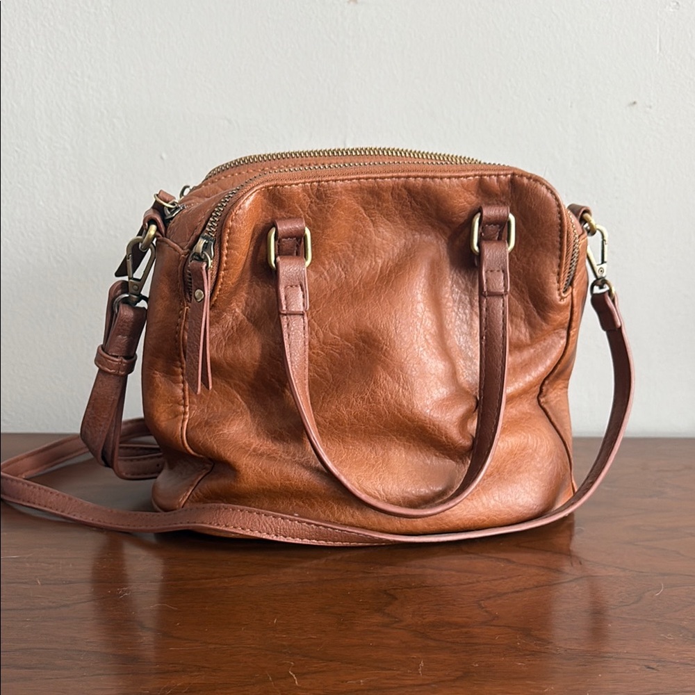 Classic Leather Satchel Bag in Cognac Brown